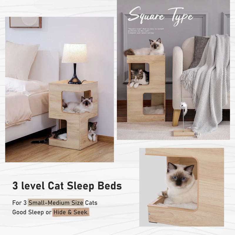 Free Shipping Two Piece Set Cat Bed with Cat Teaser Cat Scrapers Cat House Furniture Night Table Cat Accessories Pet Cats Toy