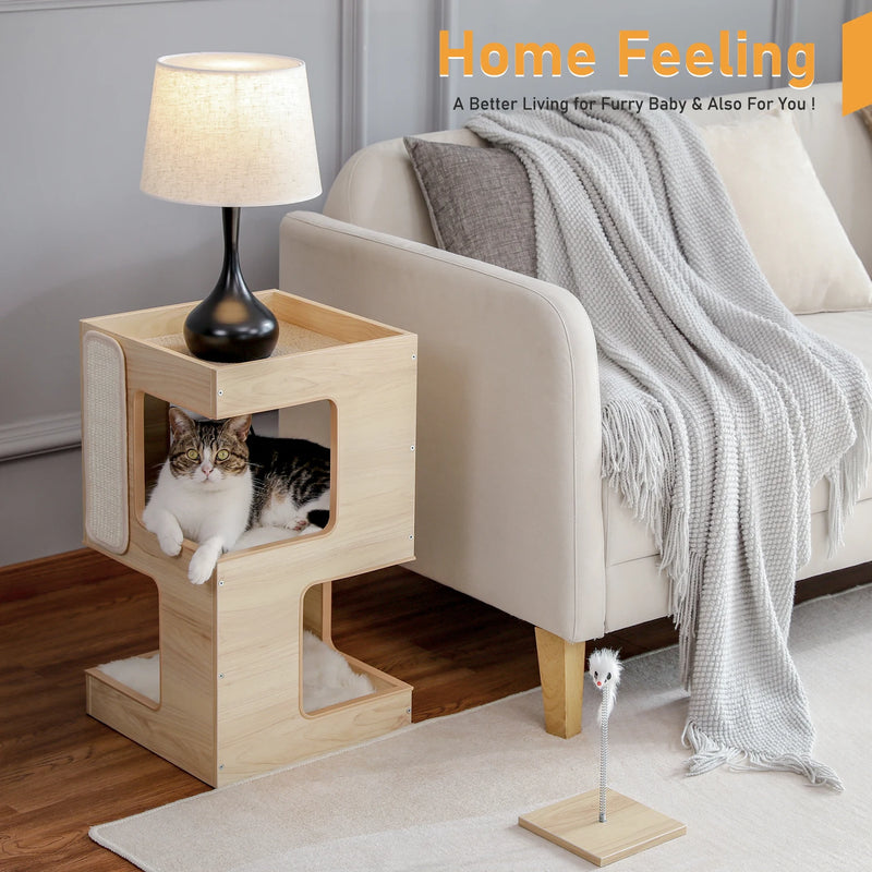 Free Shipping Two Piece Set Cat Bed with Cat Teaser Cat Scrapers Cat House Furniture Night Table Cat Accessories Pet Cats Toy