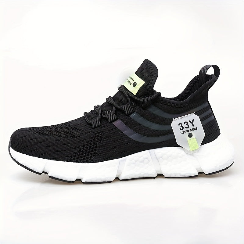 Men's Lace-up Sneakers - Contrasting Color Pattern Athletic Shoes - Lightweight And Breathable - Running Basketball Workout Gym